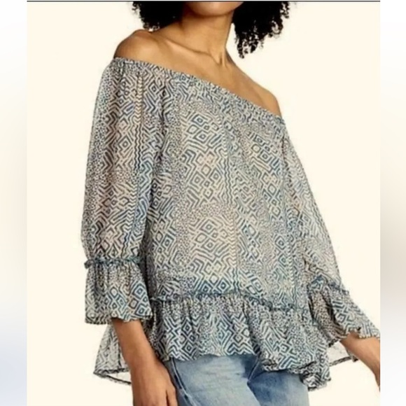 Like New! Lucky Brand off the Shoulder Pheasant Blouse Size Small - Picture 2 of 10